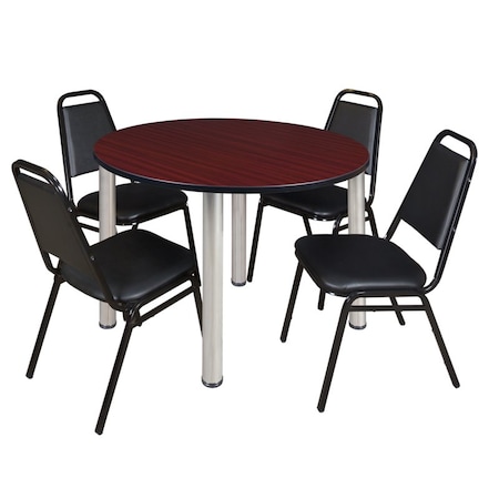 Kee Kee Round Table & Chair Set, Wood, Metal, Vinyl Top, Mahogany TB48RNDMHBPCM29BK